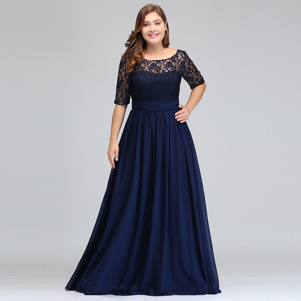 Dark Navy Black Bury Half Long Sleeves Plus Size Prom Lace Top A Line Chiffon V Back Mother Of Bride Dresses Cheap Gowns Cps522