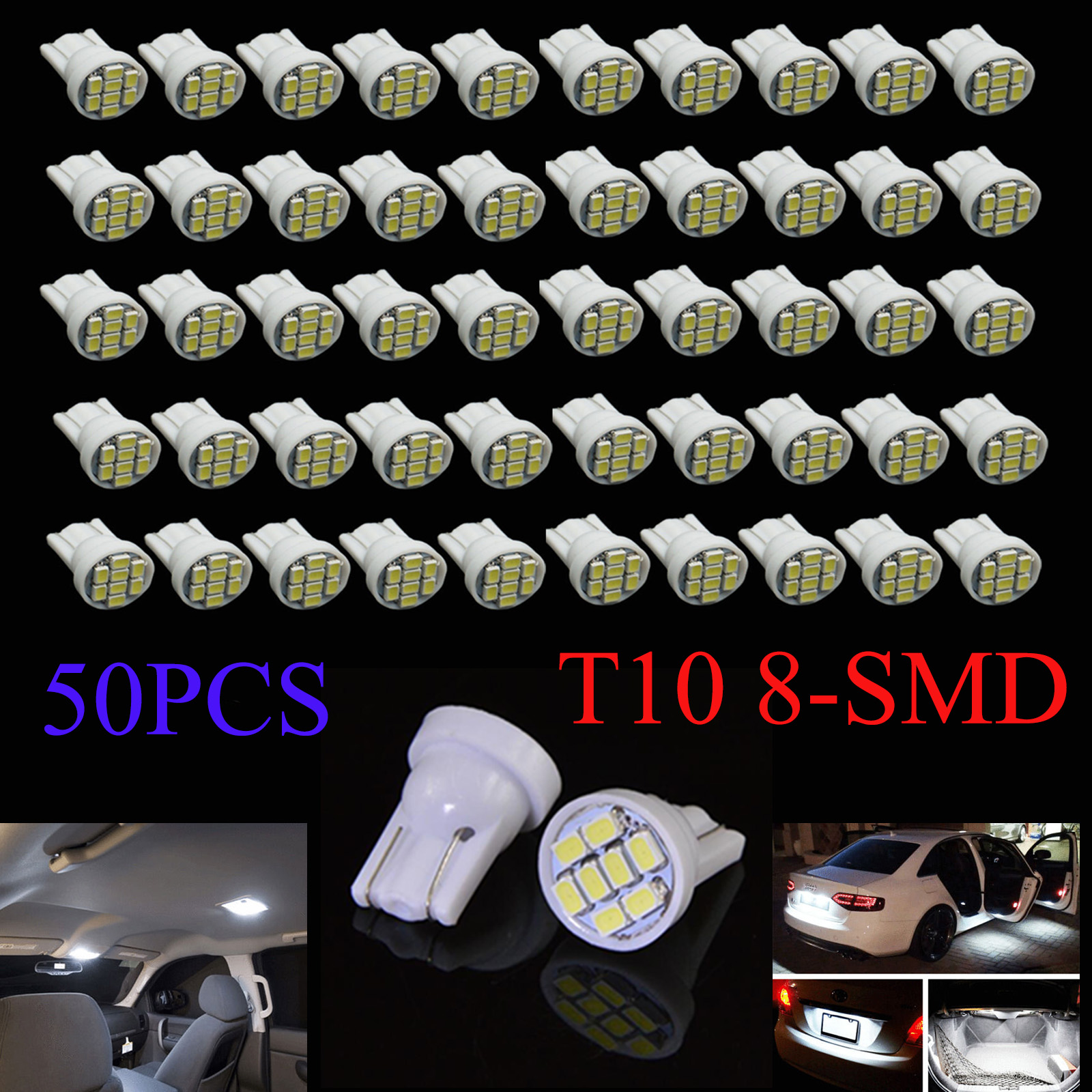 50Pcs White T10 Wedge 8SMD 1206 LED Light bulbs W5W 2825 158 192 168 194 Gauge Instrument Cluster Dashboard Plate Bubs Lamps 12V
50Pcs White T10 Wedge 8SMD 1206 LED Light bulbs W5W 2825 158 192 168 194 Gauge Instrument Cluster Dashboard Plate Bubs Lamps 12V
