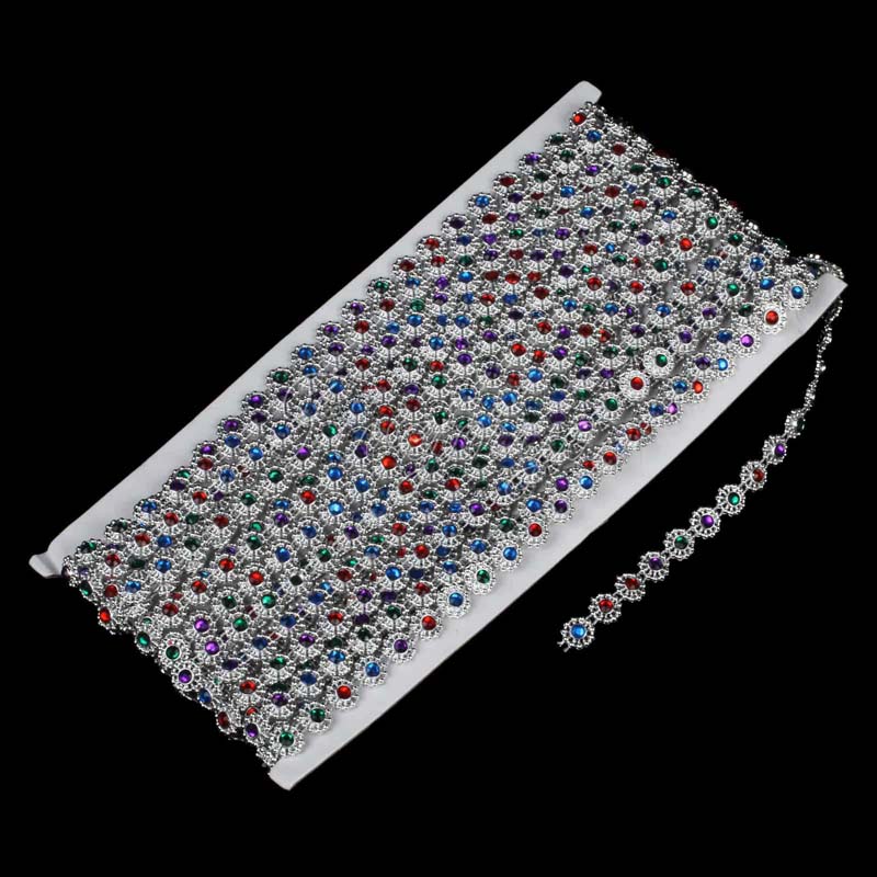 Wholesale- 1Yard Single Row Colorful Diamond Mesh 1 Row Crystal Sewing Rhinestone Ribbon Trim for Wedding Party Decorations DIY Gift Wrap
