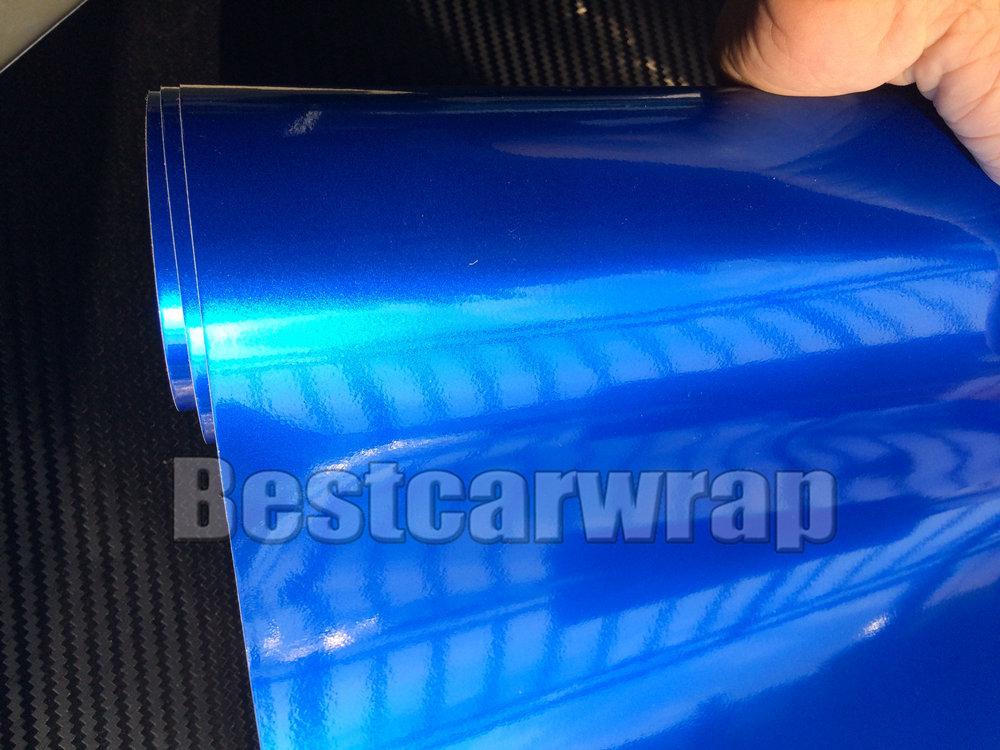 Midnight Metallic Gloss blue Vinyl Car wrap sticker With Air Bubble Free Shiny Glossy blue wrap film Vhicle covering foil :1.52*20M/Rol l
