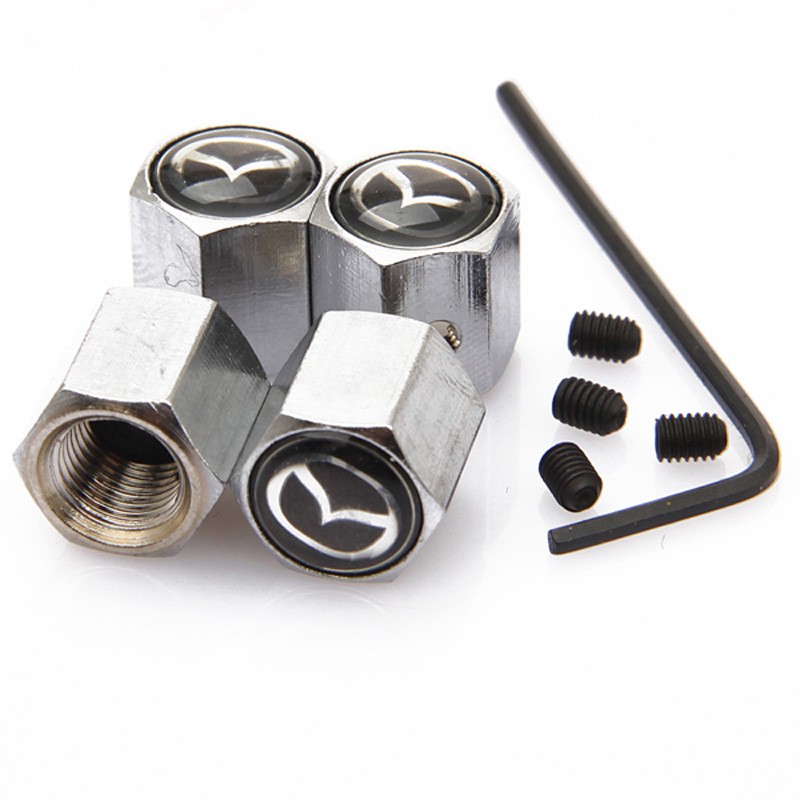 Silver 4PCS Anti-theft Style Black Mazda LOGO Car Badge Wheel Tire Valve Cap Tyre Dust Cap For Mazda 5 CX5 CX7 ATENZA Accessorie