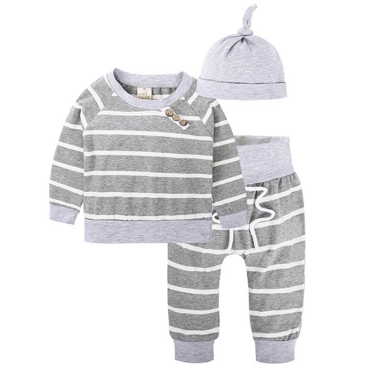 Ins Autumn Infant Baby Stripe Clothes Set Kids Boys Cotton Tops T-shirt + Pants +Hat 2cps Clothing Suit Children Outfits 13482, Gray
Ins Autumn Infant Baby Stripe Clothes Set Kids Boys Cotton Tops T-shirt + Pants +Hat 2cps Clothing Suit Children Outfits 13482, Gray