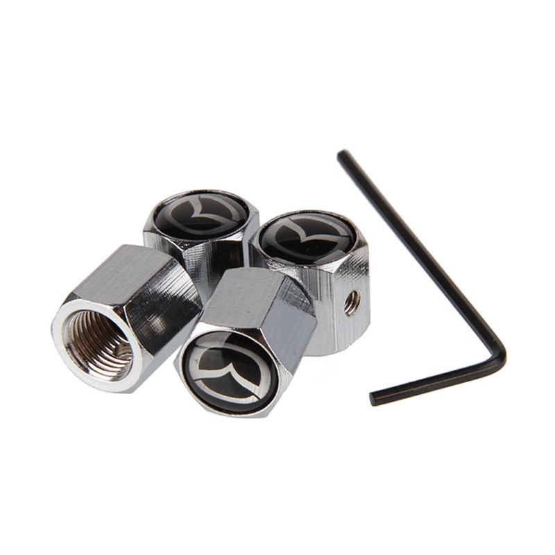 Silver 4PCS Anti-theft Style Black Mazda LOGO Car Badge Wheel Tire Valve Cap Tyre Dust Cap For Mazda 5 CX5 CX7 ATENZA Accessorie