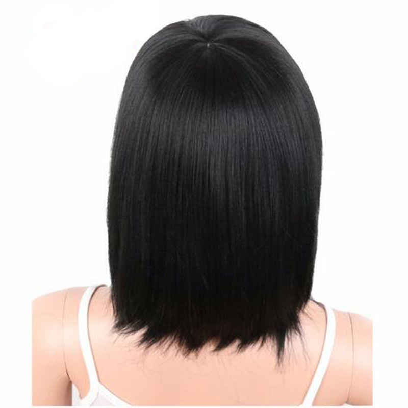Fashion 16inch Black Color Synthetic Wigs With Bangs For Black White Women Medium Length Straight Hair Naturally Heat resistant