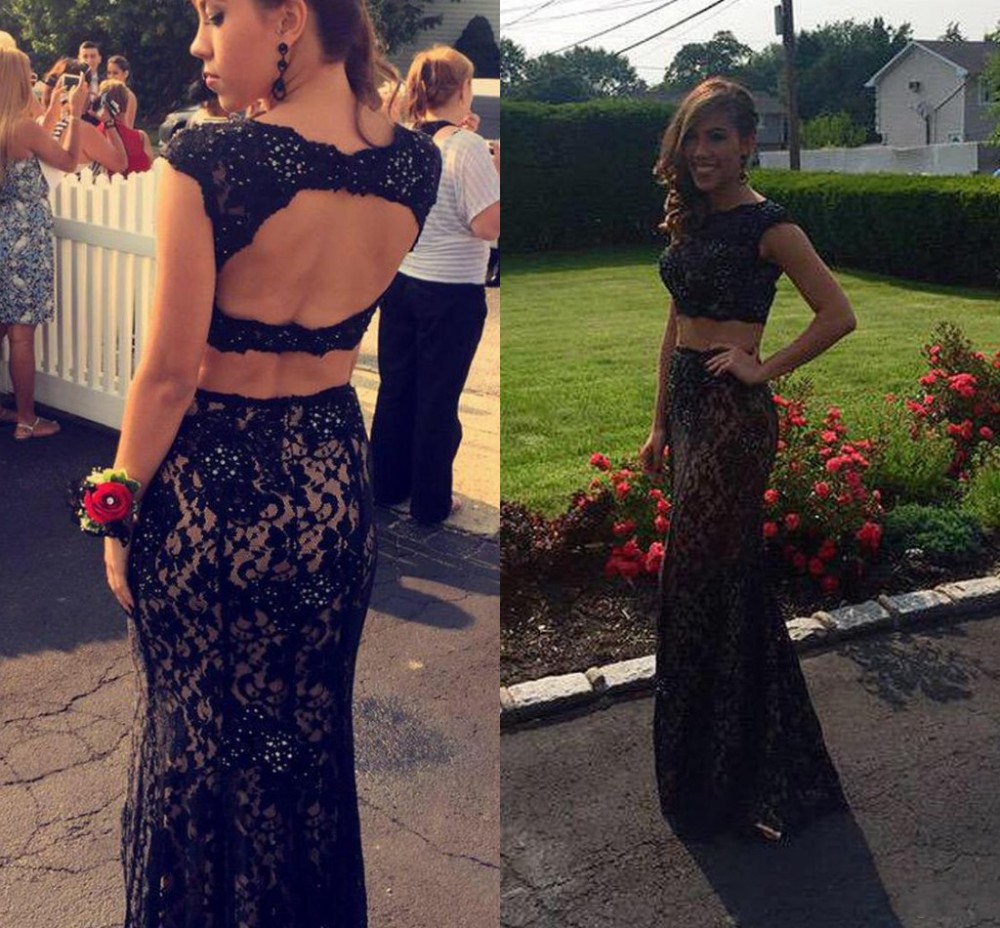 Two Pieces Black Lace Prom Dresses with Sexy back Vestidos de Festa Crew Cap Sleeve Sparking Applique Formal Evening Party Gowns, Royal blue
Two Pieces Black Lace Prom Dresses with Sexy back Vestidos de Festa Crew Cap Sleeve Sparking Applique Formal Evening Party Gowns, Royal blue