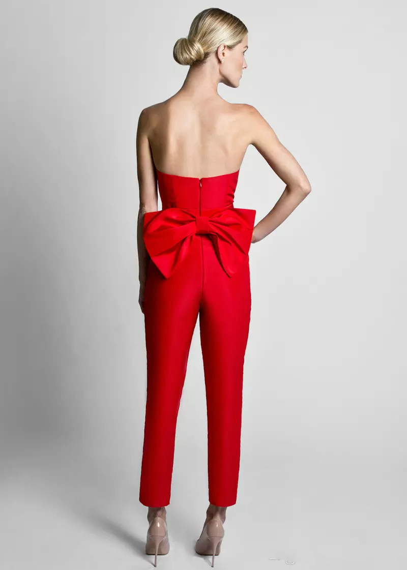 Silk Satin Bow Back Jumpsuit Evening Dresses With Overskirts Sweetheart Strapless Custom Made Prom Dress Waistband Weddings Guest Gowns