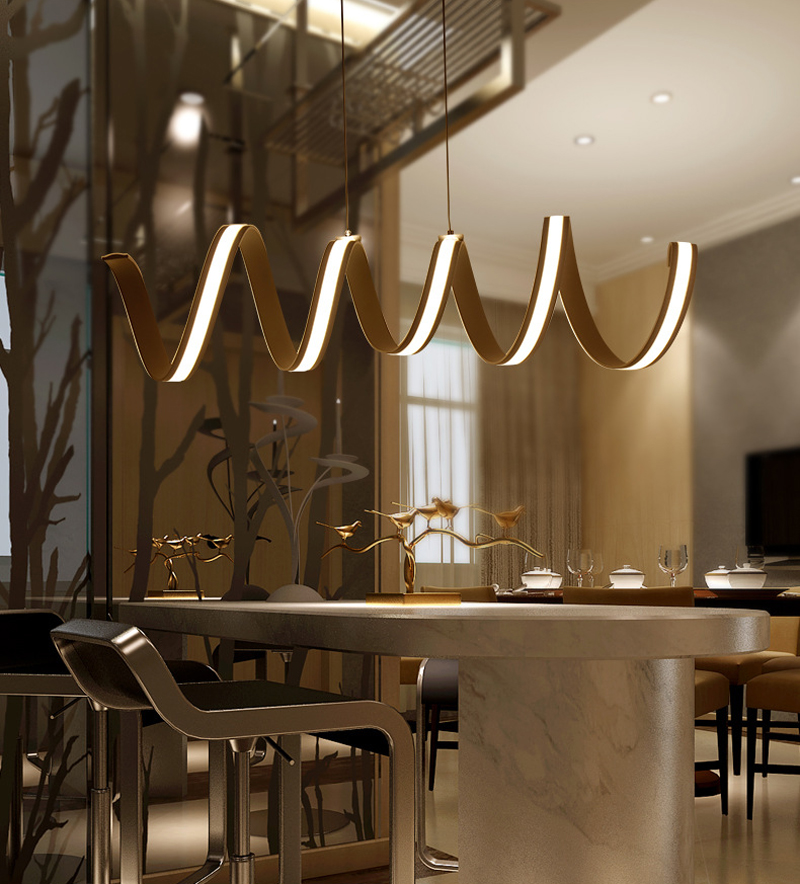 Modern Aluminum LED Pendant Spring Acrylic Light Wave Chandeliers Lighting Dinning Room Bar Fixture Stepless Dimmable Indoor Lights