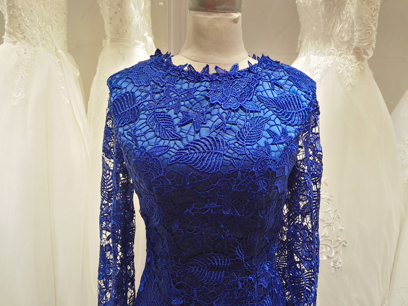 Elegant Royal Blue Lace Mother of the Bride Dresses Tea Length Long Sleeves Party Cocktail Dresses Fall Winter Pale Pink,Green