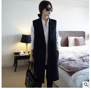 Wholesale-Hot sale new Korean female vest in the long loose solid plus size XXXL women vests 7172