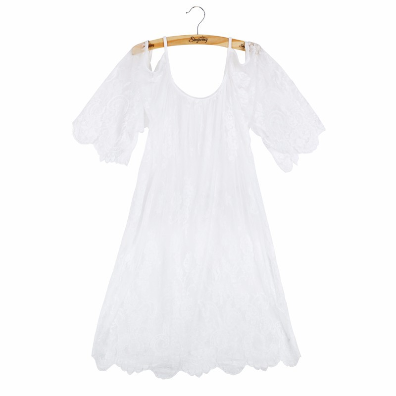 Wholesale-Plus Size Loose Lace Blouse Clothing 2016 Women White Black Off Shoulder Beach Sunscreen Swimsuit Cover Up Summer Sexy Dress