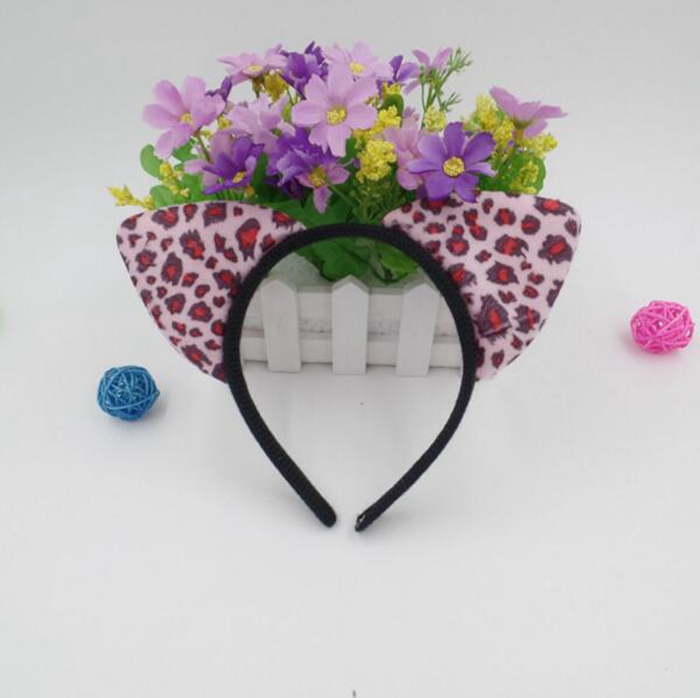 Cat Ears Headband Leopard Cartoon Hair Band Children Girls Headwear Xmas Party Hair Accessories Masquerade Supplies YW189