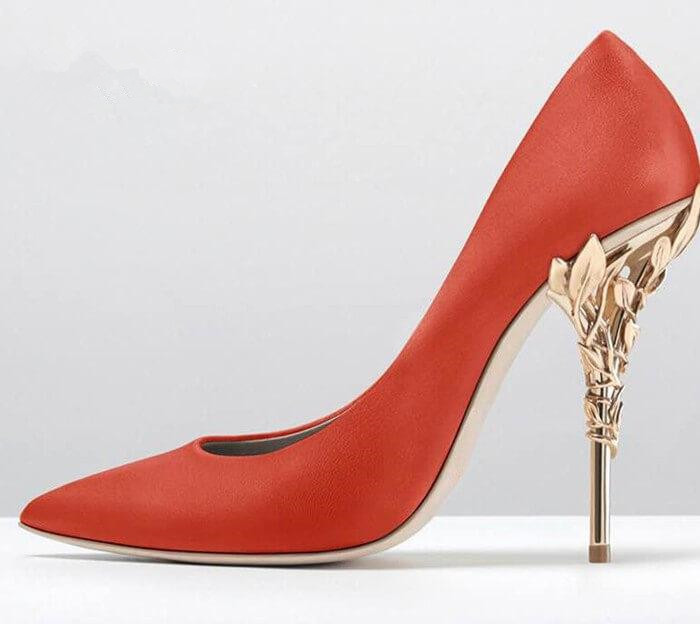 Women Solid Eden Heel Pump Super sexy women wedding shoes Ornate Filigree Leaf Pointed toe Haute Couture SHOES