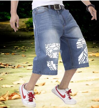 Wholesale-Baggy Mens Blue Jeans Hip Hop Loose Jeans Men Baggy Denim Breeches Shorts Jeans For Men Summer Men's Capris Big Plus Size