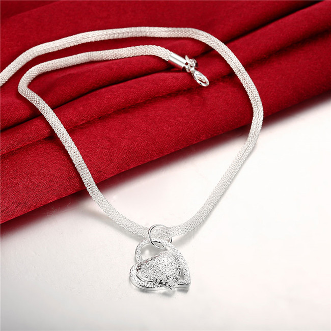 Hot sale Hanging double heart necklace sterling silver plate necklace STSN270,wholesale fashion 925 silver Chains necklace factory direct