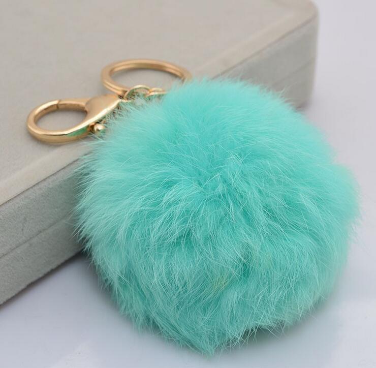 Real Rabbit Soft Fur Lovely Gold Metal Key Chains Ball Pom Poms Plush Keychain Car Keyring Bag Earrings Accessories Free shipping