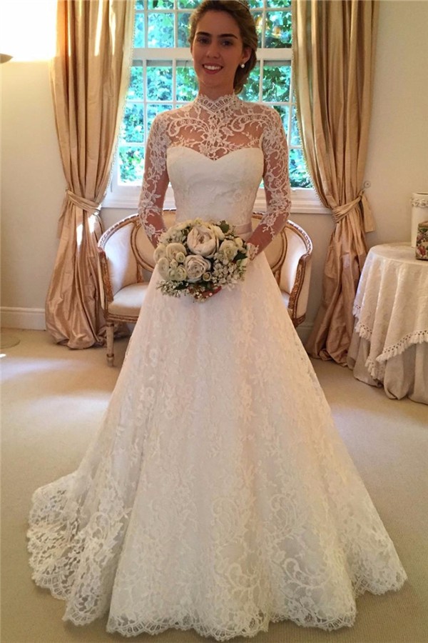 2016 Long A-Line Lace Modest Wedding Dresses Long Sleeves High Neck Sexy Open Back Sweep Trains Vestideo de Noiva Bridal Gown, White
2016 Long A-Line Lace Modest Wedding Dresses Long Sleeves High Neck Sexy Open Back Sweep Trains Vestideo de Noiva Bridal Gown, White