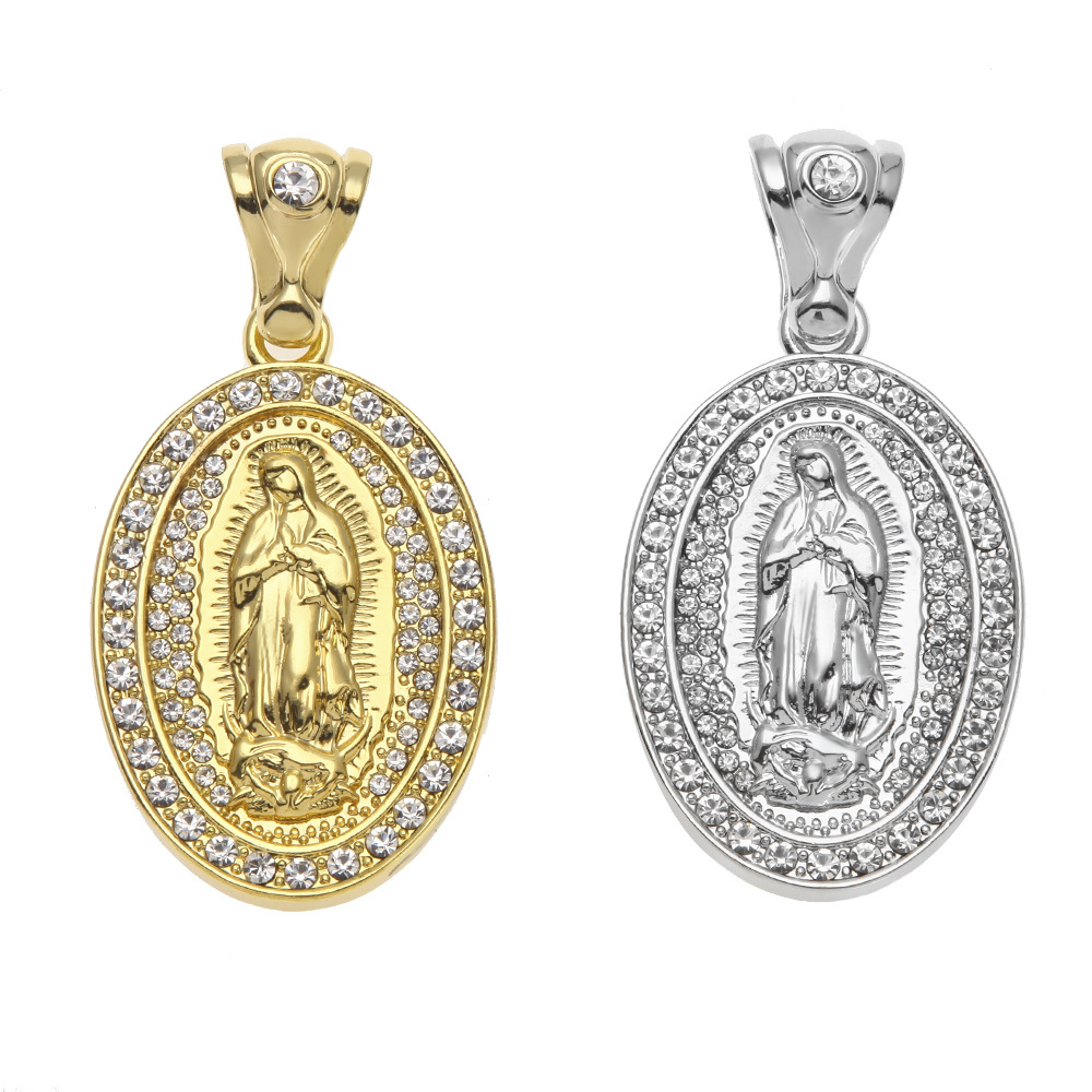 Iced Out Oval Virgin Mary Pendant Hip hop Jewelry Alloy Bling Rhinestone Crystal Golden Silver Necklace Cuban Chain
Iced Out Oval Virgin Mary Pendant Hip hop Jewelry Alloy Bling Rhinestone Crystal Golden Silver Necklace Cuban Chain