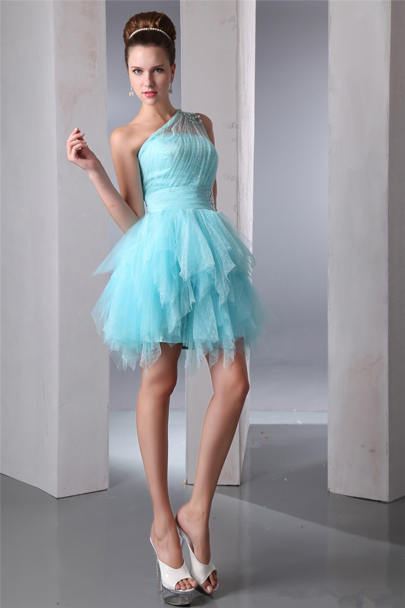 2017 Sexy One-Shoulder Crystal Lace A-Line Mini Homecoming Dress With Green Graduation Prom Party Gown BH11