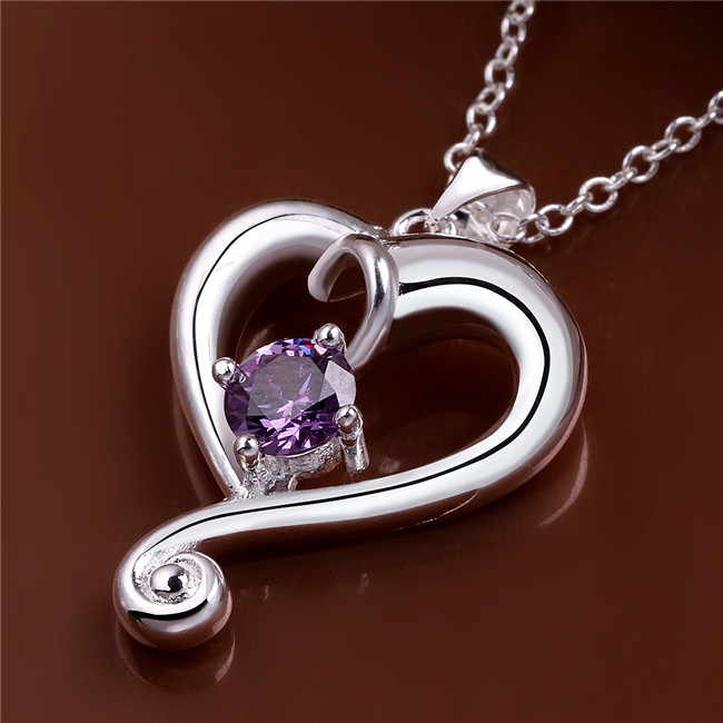 Best gift heart shape pendant necklace white gemstone sterling silver necklace STSN603,fashion 925 silver necklace factory direct sale