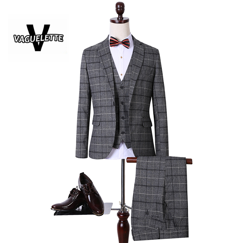 Wholesale-(Blazer+Pants+Vest) Light Luxury Costume Homme Gentlemen Formal Plaid Mens Suit Imported Clothing Wedding Suit For Men M-5XL