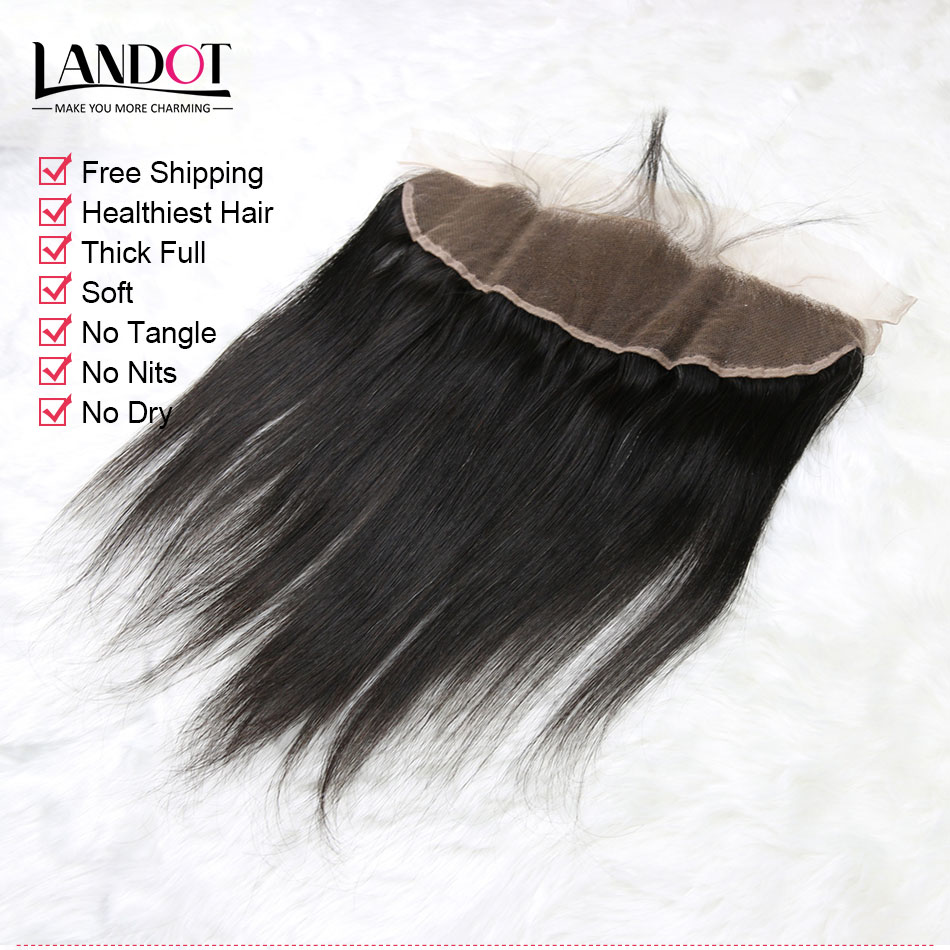 Brazilian Straight Lace Frontal Closure Malaysian Indian Peruvian Cambodian Unprocessed Virgin Human Hair Closures 13x4 Size With Baby Hair