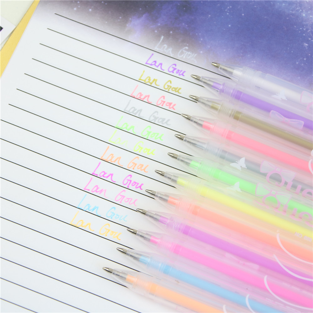 Wholesale-0.8mm Kawaii Candy Color Princess Style Multicolor Gel Ink Pen Escolar Stationery Papelaria School Office Supplies