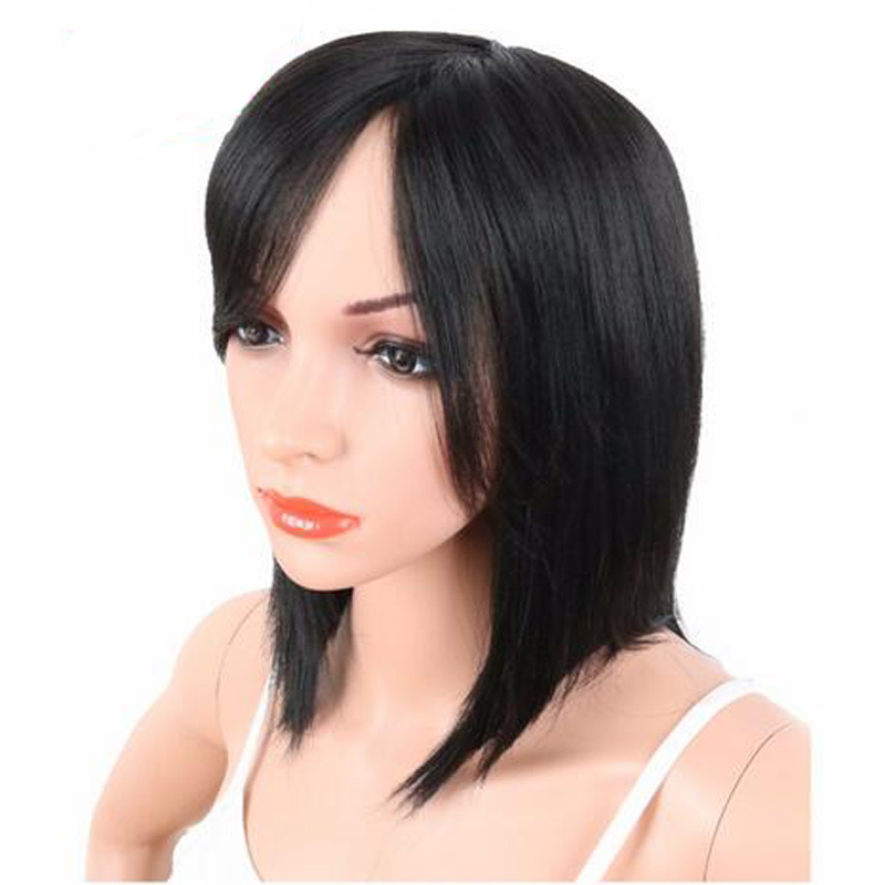 Fashion 16inch Black Color Synthetic Wigs With Bangs For Black White Women Medium Length Straight Hair Naturally Heat resistant