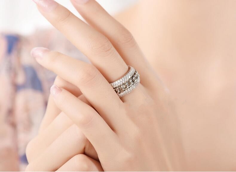 Vecalon chain ring Women Men Jewelry 120pcs Simulated diamond Cz 925 Sterling Silver lover Engagement wedding Band ring
