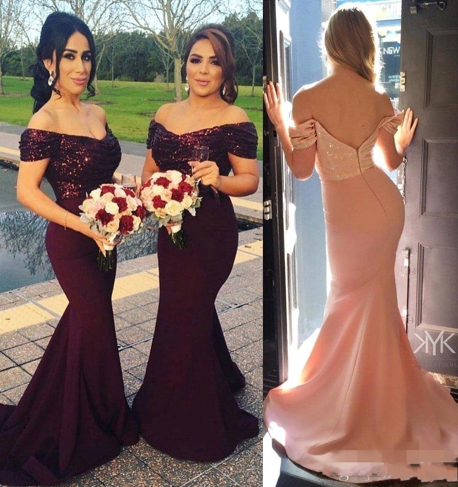 One Pcs Bury Sparkly Sequined Mermaid Bridesmaid Off the Shoulder Best Wedding Party Dresses Blush Pink Maid of Honor Gowns 2024