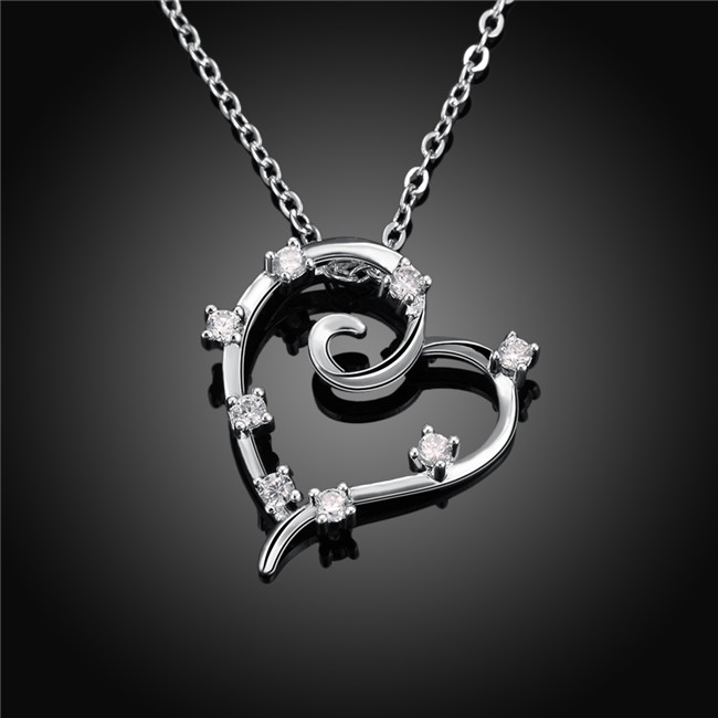 Brand new women's heart shape hollow Pendant Necklace sterling silver plate necklace ,hot sale fashion 925 silver necklace christmas gift