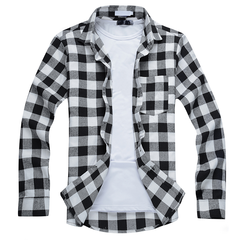 Wholesale-Hot Sale 2016 Summer Causal Long Sleeve Plaid Men Shirts Turn-Down Collar Single Breasted Chemise Homme Mens Dress Shirt