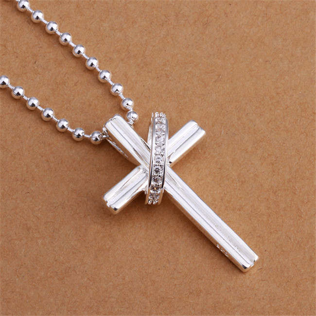 Cheap Dielectric ring cross pendant necklace white gemstone sterling silver necklace STSN316,fashion 925 silver necklace factory direct sale