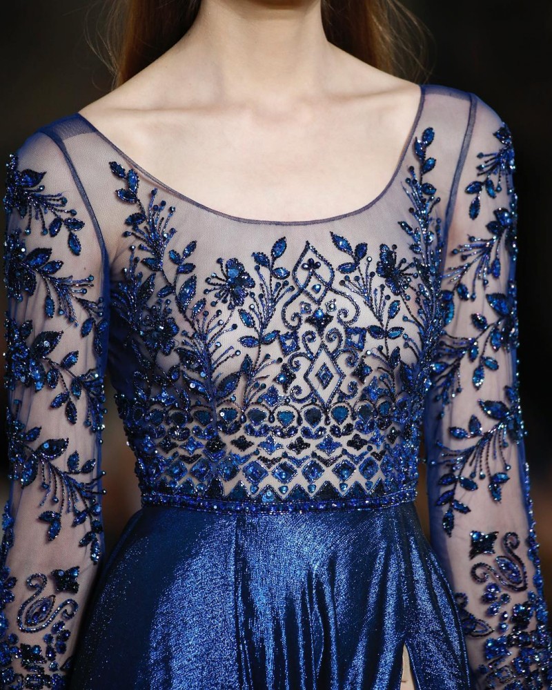 Zuhair Murad Sexy Prom Dresses Side Split Sequins Crystal Luxury Long Sleeve Evening Dress Jewel Neck Sweep Train Formal Party Plus Size