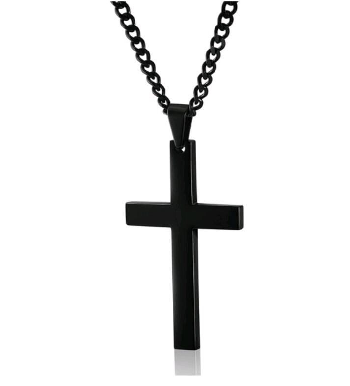 Unisex Smooth Metal Cross Pendant with Matched Chain - Available in Silver, Gold & Black