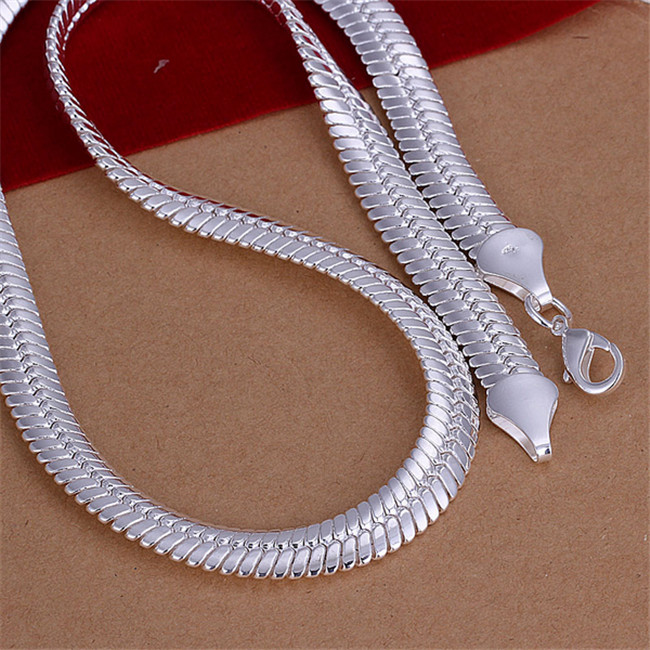 Heavy 71g 10MM flat snake necklace sterling silver plate necklace STSN209,wholesale fashion 925 silver Chains necklace factory direct sale