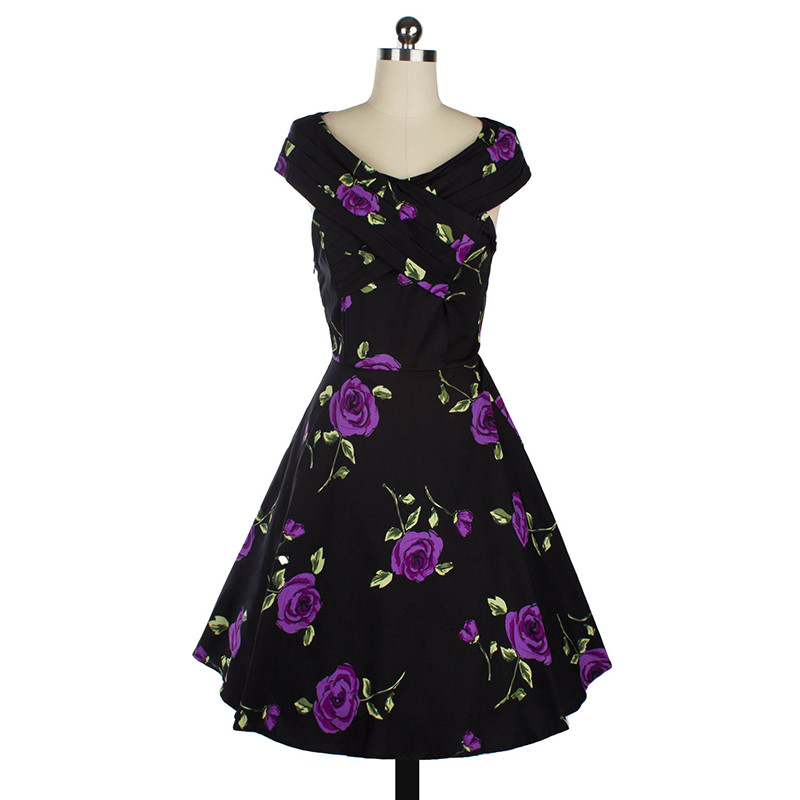 Womens Elegant 50s 60s Vintage Rose Retro Rockabilly Floral Sexy Party Cocktail Skater Wiggle Flare Swing Dress