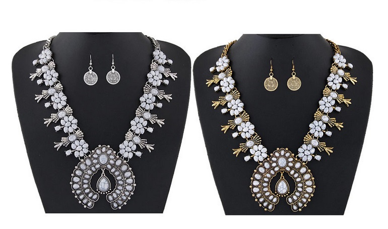 Bohemian Jewelry Sets For Women Vintage African Beads Jewelry Set Turquoise Coin Statement Necklace Earrings Set Fashion Jewelry