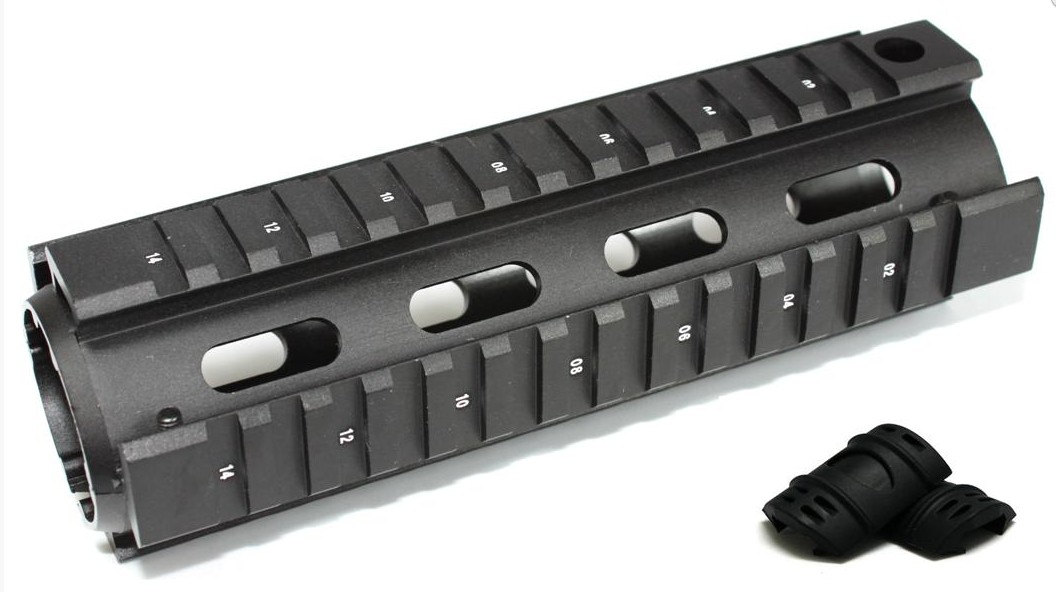 Tactical Picatinny Carbine Length AR15 Quad Rail System Mount with 12 Rubber Covers
Tactical Picatinny Carbine Length AR15 Quad Rail System Mount with 12 Rubber Covers