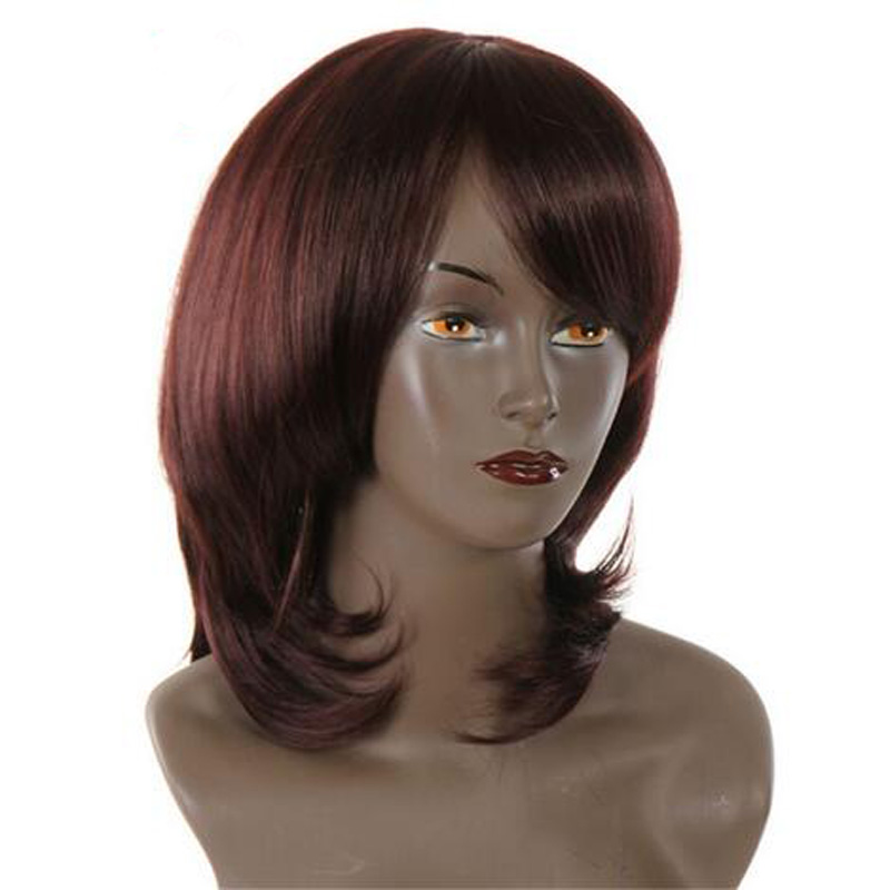 Women short straight Red Brown High temperature Synthteic Hair wig