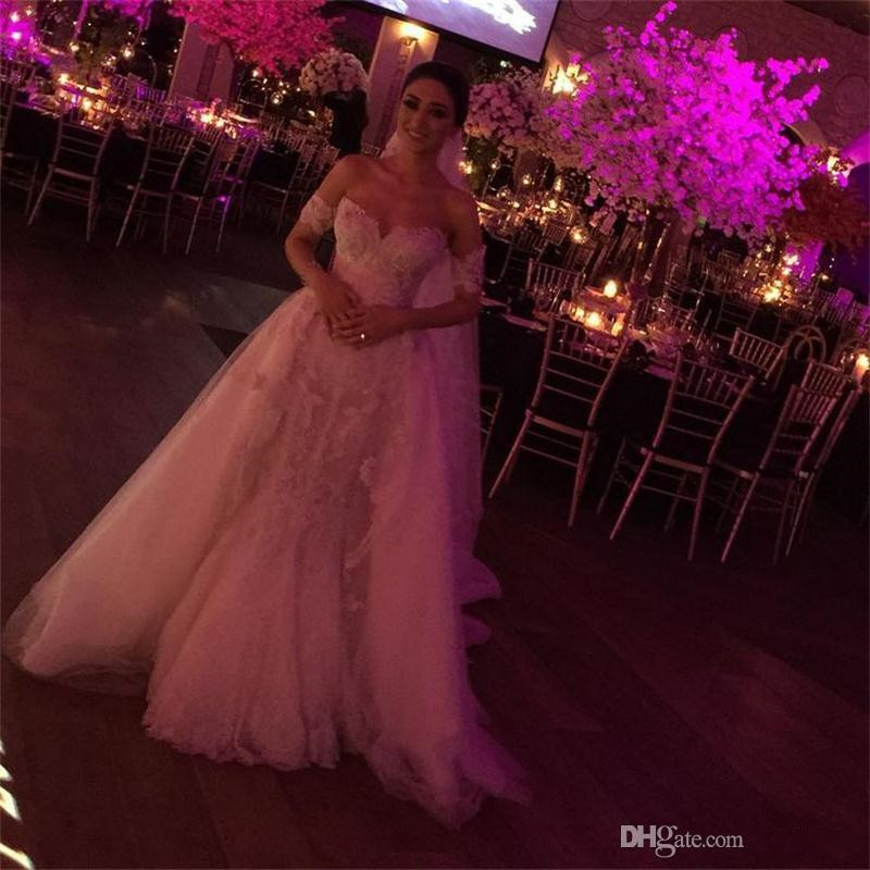 Sexy Lace Wedding Dresses With Removable Tulle Overskirt Mermaid Backless Off The Shoulder Bridal Gowns Long Train