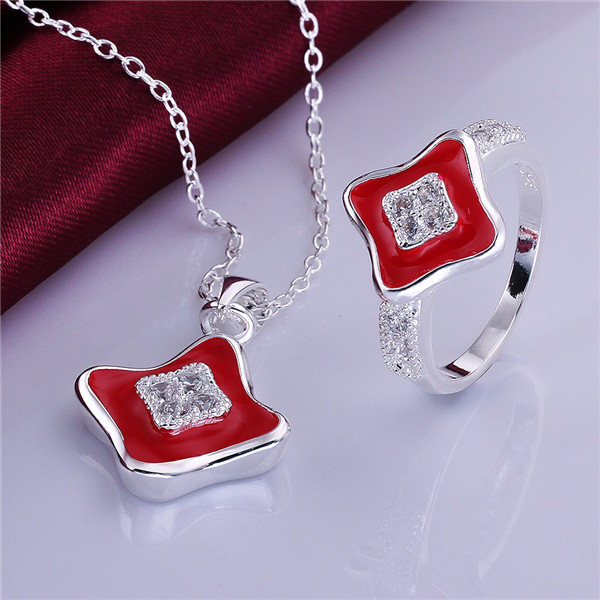 High grade 925 sterling silver Color square piece - Black jewelry sets DFMSS725B brand new Factory direct sale 925 silver necklace ring