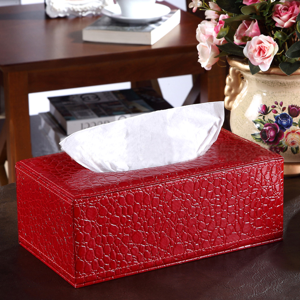 Wholesale- Crocodile Style Tissue Box Cover Home PU Leather Napkin Paper Holder Case High Quality For Kitchen/Bedroom Creative Tissue Case