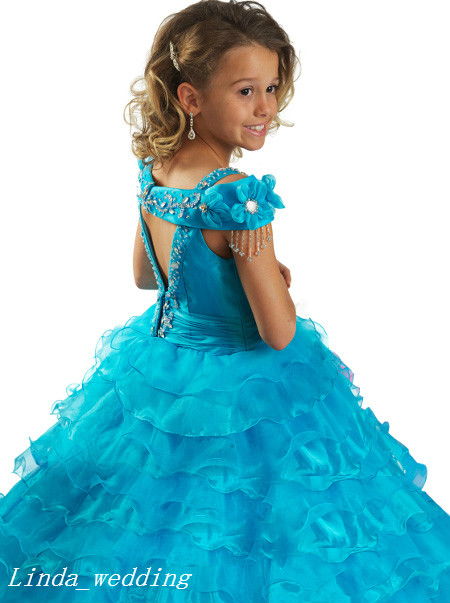 Blue Pink White Girl's Pageant Dress Princess Beaded Ruffles Party Cupcake Prom Dress For Short Girl Pretty Dress For Little Kid