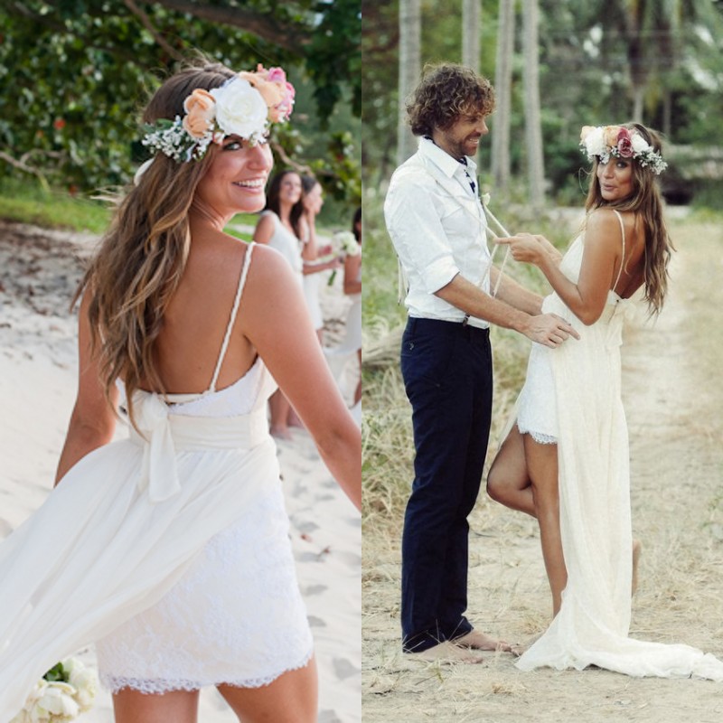 Sexy 2020 High Low Beach Wedding Dresses Cheap Spaghetti Straps Backless Detachable Skirt Chiffon and Lace Boho Bridal Gowns EN4152, Same as image
Sexy 2020 High Low Beach Wedding Dresses Cheap Spaghetti Straps Backless Detachable Skirt Chiffon and Lace Boho Bridal Gowns EN4152, Same as image