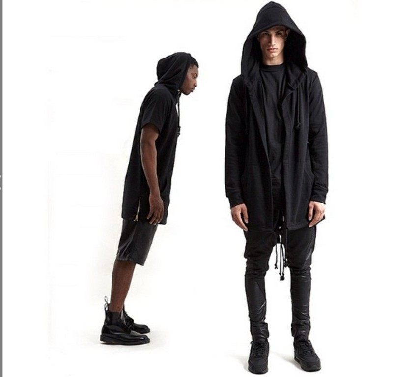 2016 Dark Hooded long sleeve cardigan sweater cloak sling irregular curved jacket men