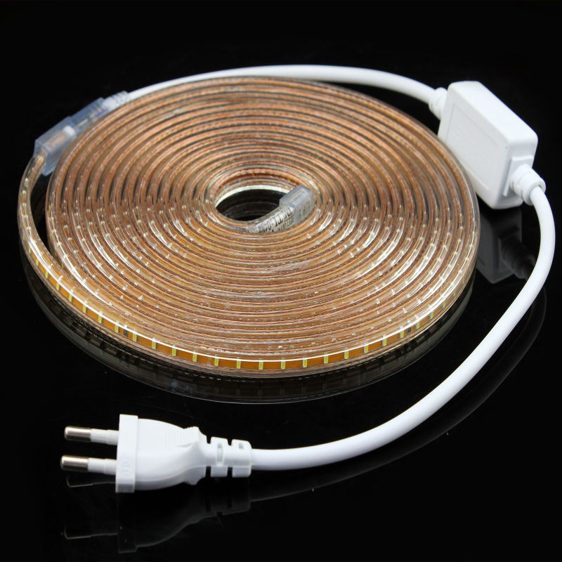 

220V SMD 3014 led strip flexible light warm white/white/Blue Power plug ,120leds/m waterproof led Strips