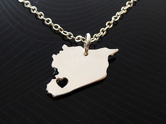 10PCS Asian Country Map Syria Necklace Charm Pendant Syrians Pride I Heart Love Capital of Syria Damascus City Necklaces for Souvenir Gift