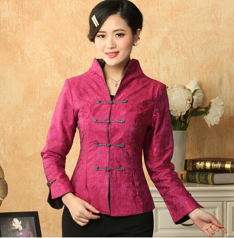 Wholesale- New Red Women's Linen Cotton Jacket Chinese Traditional Tang Suit Mandarin Collar Long-Sleeve Coat Size S M L XL XXL XXXL T019