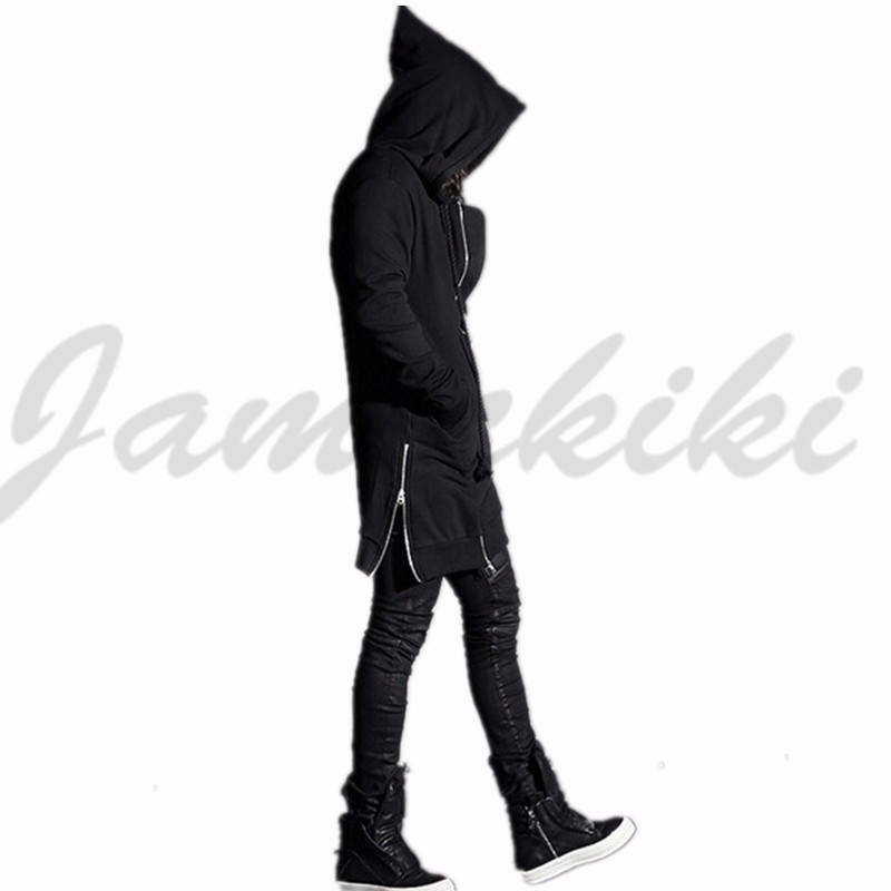 Wholesale-Jamickiki 2016 Vintage Hoody Punk Rock Hoodies Extended Side Zipper Sweatshirts Wizard Hat Men Hip-hop Black Hoodies S-XXL