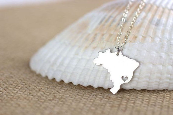 5PCS- South America Country Map Brazil Necklace Charm Pendant Brazilian Brasil Pride I Heart Love Sao Paulo City Necklaces for Souvenir Gift